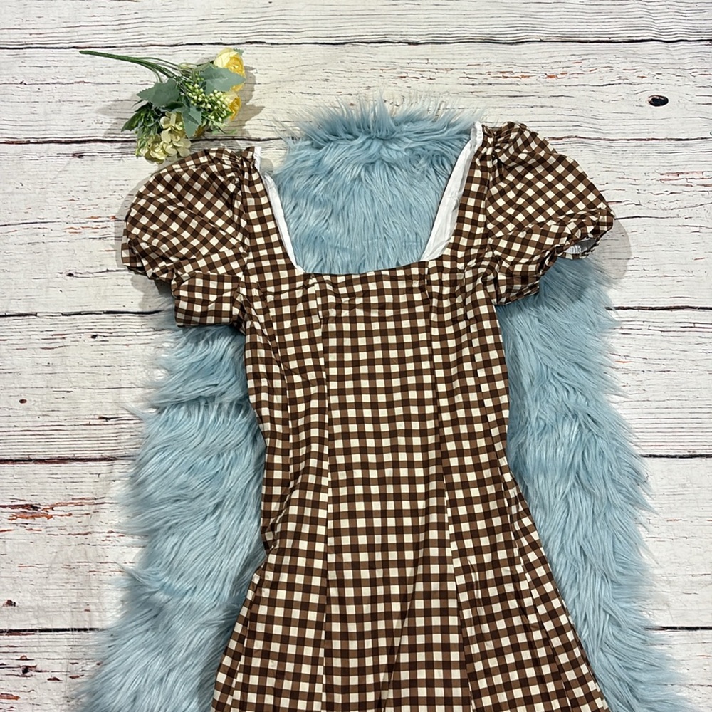 Show Me Your MuMu Brown & Cream Gingham Midi Dress - Picture 7 of 10